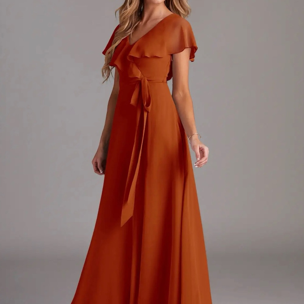 Azazie Rust Orange Ruffle Maxi Dress - Picture 5 of 9